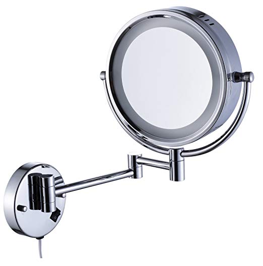 Cavoli Makeup Mirror with LED Lighted Wall Mounted 7x Magnification,Chrome Finish (8.5-inch,7x)