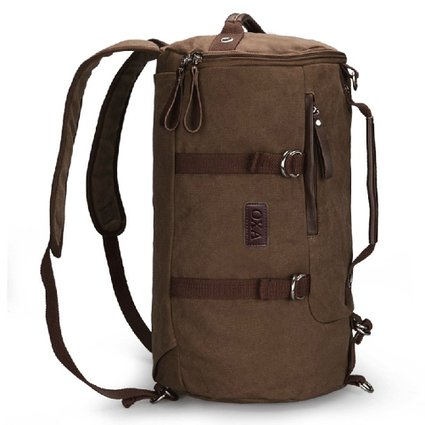 OXA Cylindrical Canvas Backpack Laptop Bag Daypack Rucksack College Bag School Bag Messenger Bag Duffel Bag Camping Bag Hiking Bag Gym Bag Weekend Bag Sports Bag Travel Bag Brown