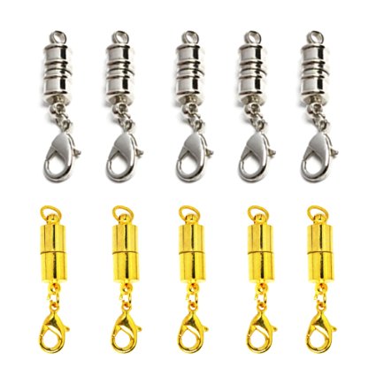 Bluecell Pack of 10 Pcs Gold and Silver Color Tone Magnetic Lobster Clasp for Jewelry Necklace Bracelet