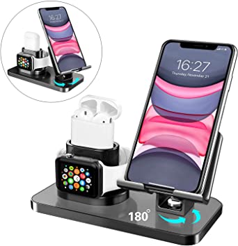 BENTOBEN 3 in 1 Charging Stand for Apple Watch(iWatch Series 5/4/3/2/1), Airpods 2/1, iPad Stand, iPhone Stand(11/XS MAX/XR/XS/8/8 Plus/7/7 Plus/6/6 Plus), Tablet Stand(Original Cables Required),Black