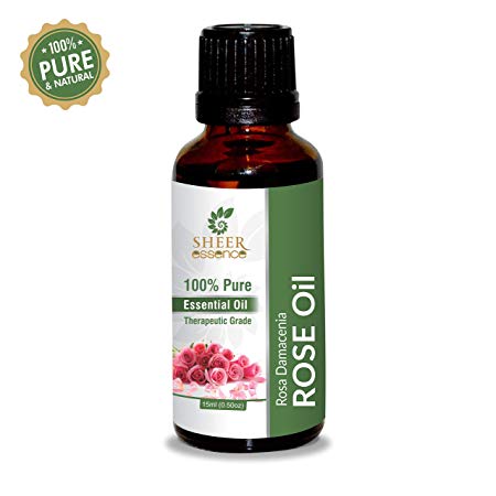 Rose Oil (Rosa Damascena) Steam Distilled 100% Pure Natural Undiluted Therapeutic Grade Essential Oil - Fragrance Oil - Perfume Oil Benefits for Mood, Skin and For Gift 0.33 Fl.Oz.