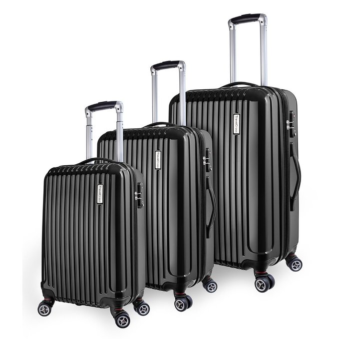 TravelCross Luggage 3 Piece (PC ABS) Double Wheels Set w/ TSA lock and Global Tracking System