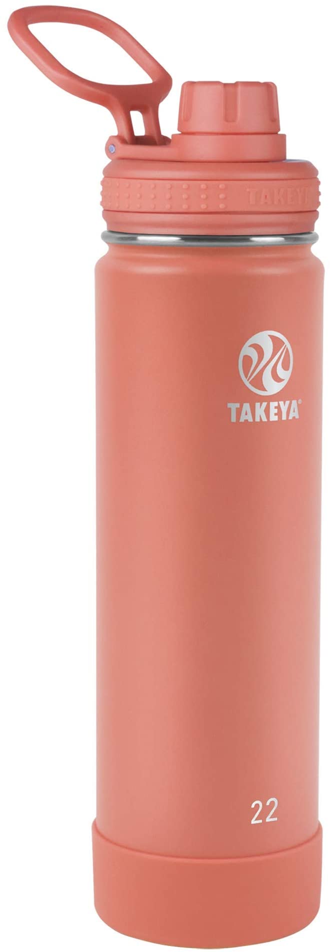 Takeya Actives Insulated Water Bottle w/Spout Lid, Coral, 22 Ounce