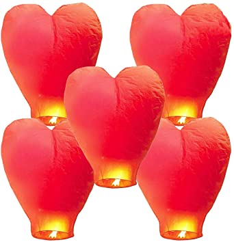 GCOA 5 Pack Chinese Sky Lanterns - Eco Friendly, 100% Biodegradable Wire-Free Fire Resistant Paper Lantern to Release in Sky,Weddings & Parties & Festivals (Set of 5,Red)