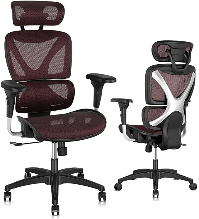 Gabrylly Ergonomic Office Chair, Large Mesh Chair with Lumbar Support - Double Back, Adjustable Headrest & 2D Armrests, High-Back Home Desk Chair with Tilt Function, Swivel Computer Executive Chair