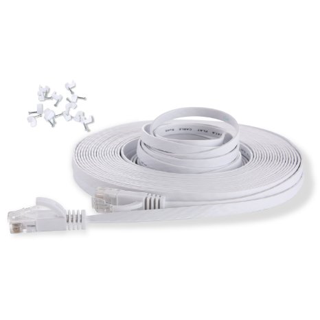 Ethernet Cable Cat6 Flat 50ft White with Cable Clipsjadaol Network Cable Cat 6 Flat Ethernet Patch Cableinternet Cable with Rj45 Connectors-50 Feet White 15 Meters