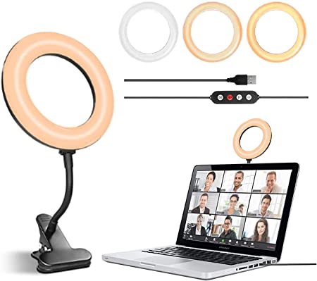 Video Conference Lighting, 6" Desk Clip on Ring Light for Computer Monitor Laptop, for Zoom Call Lighting/Remote Working/Live Streaming, Webcam Light with 3 Light Modes &10 Level Dimmable