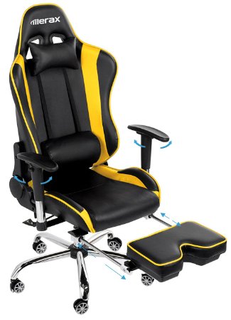 Merax® Big and Tall Back Ergonomic Racing Style Adjustable Chair Executive Office Chair, Yellow（Tall and Big）