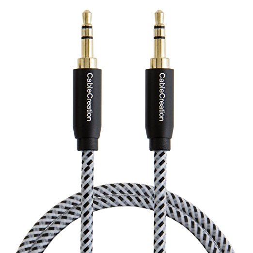 CableCreation 3.3-Feet 3.5mm Braided audio cable, Male to Male Stereo Aux Cable with Premium Metal, for Smartphones, Tablets and MP3 Player, Black Color