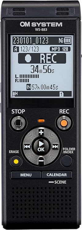 Olympus OM System WS-883 Digital Voice Recorder, Linear PCM/MP3 Recording Formats, USB Direct, 8gb Playback Speed and Volume Adjust, File Index, Erase Selected Files