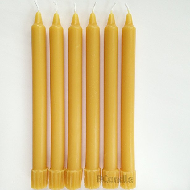 BCandle 100% Pure Beeswax Candles 8-hour Organic Hand Made - 8 Inch Tall, 3/4 Inch Diameter; Tapers (6)