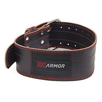 RxArmor Weight Lifting Belt I 4 Inch Wide Genuine Leather I Adjustable Buckle Available in 4 Sizes I Helps Support Lower Back For Power Lifting and Weight Lifting