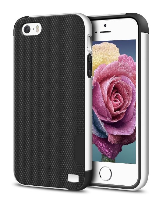 iPhone 5/5S SE Case, EXSEK Hybrid Ultra Slim 3 Color Case Shockproof [Anti-Slip] [Extra Front Raised Lip] Scratch Resistant Soft Gel Bumper Rugged Case for iPhone 5/5S (Black)