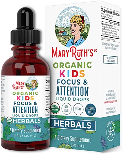 Focus and Attention - Brain Support for Kids by MaryRuth's | Focus & Attention Natural Supplements for Kids | Herbal Blend May Help Improve Focus & Manage Stress