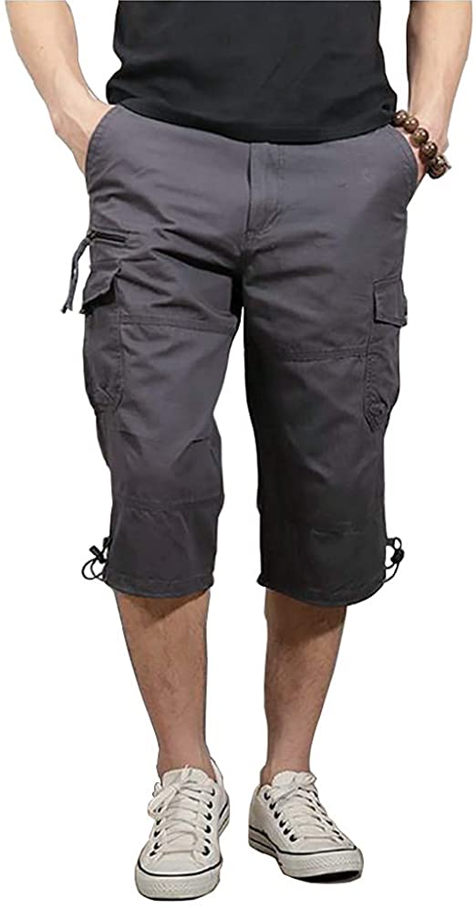Cargo Shorts Men's 3/4 Capri Shorts Below Knee Cotton Casual Long Inseam Workout Shorts with Multi Pockets (No Belt)