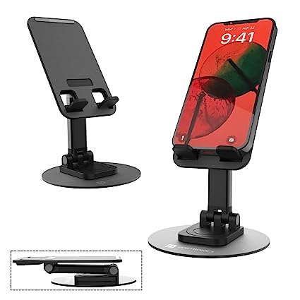 Portronics Mobot II Multifunctional Desktop Mobile Holding Stand with 360° Rotational Base, Multiple Adjustment Angles, Aluminum Body for Tablets & Phone(Black)