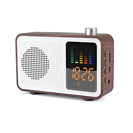 Miaboo Portable Bluetooth Speaker, Wooden Retro Stereo Wireless Speakers, FM Radio Digital Alarm Clock with TF Card/AUX-IN USB Charging Supported(Walnut Wood)