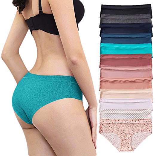 Amorfati Bikini Panties for Women Seamless Underwear Hipster High Cut Panty 12-Pack