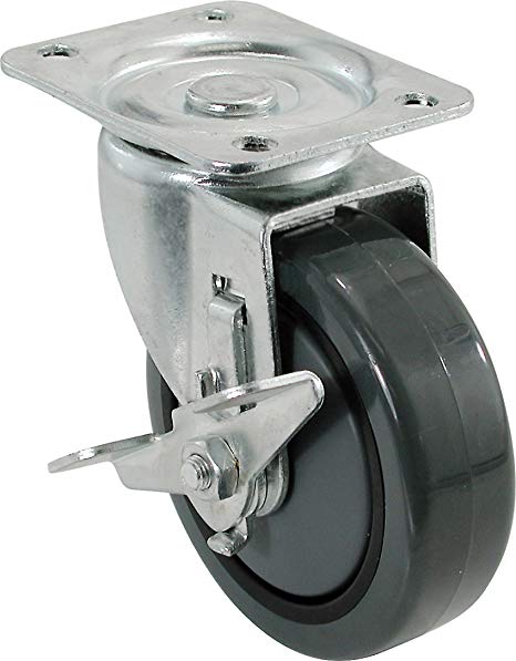 Shepherd Hardware 3748 4-Inch Rubber Swivel Plate Caster with Tread Brake, 300 Pound Load Capacity