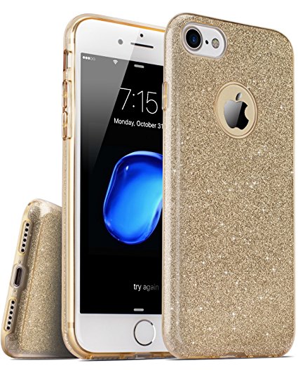 iPhone 7 Case, TOZO® SHINY Series [Bling Crystal] Ultra Thin Sparkle Premium 3 Layer Hybrid Semi-transparent Lightweight / Exact Fit / Soft Case for iPhone 7 (2016) - 4.7 Gold