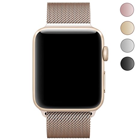 Walcase Fully Magnetic Closure Clasp Mesh Loop Milanese Stainless Steel iWatch Band for Apple Watch Series 3 Series 2 Series 1 Sport and Edition - 42mm Gold