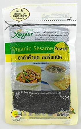 Xongdur Thai Organic Black Sesame Powder 100g - Nutrient & Healthy Food (Vacuum Pack - Resealable Zipper Stay Fresh)