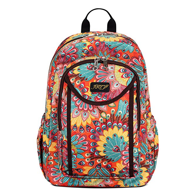 JFT Deluxe Colorful Water Resistant Backpack For Women & Girls W/ Air-Cell Straps
