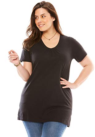 Woman Within Women's Plus Size Perfect Shirred V-Neck Tunic