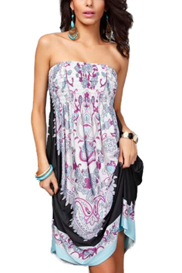 LXS Women Summer Dresses Backless Printing One-Piece Sleeveless Loose Style