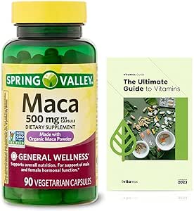 Spring Valley Maca Root 500mg Capsules, Organic Maca Root for Women and Men   Exclusive VitaMax Vitamin Guide (2 Items)