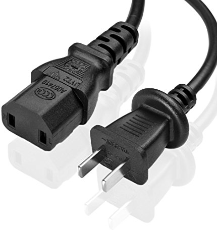 TNP Slim Universal 2 Prong Power AC Adapter Cable Cord Plug, 6-Feet - Black