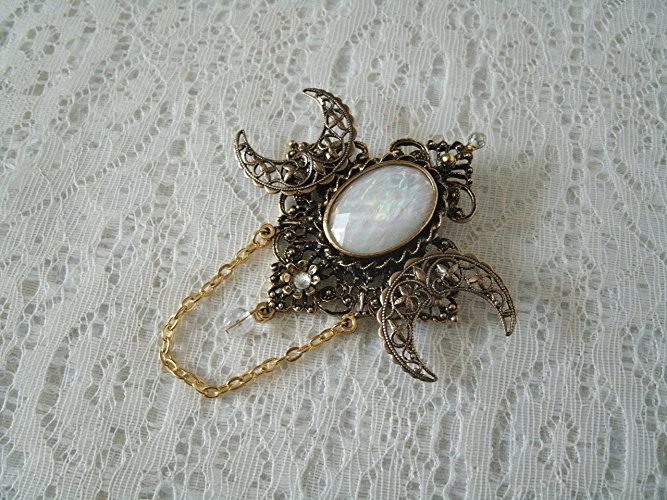 Triple Moon Brooch Or Cloak Pin, handmade jewelry, wiccan, pagan, wicca, goddess, witch, witchcraft, metaphysical, handfasting, magic, gothic