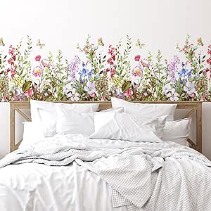 Outus Flower Wall Decals Large Flower Clusters Butterfly Greenery Wall Sticker Removable Peel and Stick Art Murals for Kids Room Nursery Classroom Bedroom Living Room Home(19.69 x 82.68 Inch)