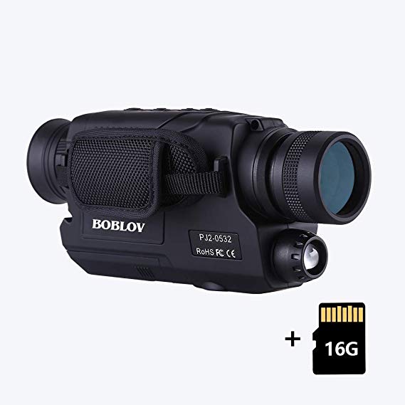 BOBLOV Digital Night Vision Monocular 5x32 Optics Scope Night Vision Infrared Monoculars with 16GB Card for Hunting Observe (PJ2 Monocular)