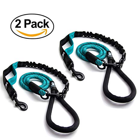 SparklyPets Heavy Duty Rope Leash for Large and Medium Dogs with Anti-pull Bungee for Shock Absorption - No Slip Reflective Leash for Outside – Suitable for Dog Training and Walking