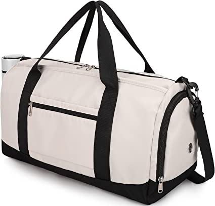 Sport Gym Duffle Travel Bag for Men Women Duffel with Shoe Compartment, Wet Pocket, Beige