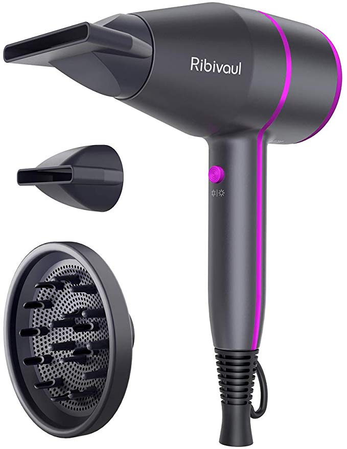 Ribivaul Professional Salon Hair Blow Dryer, 1700 Watt Hair Dryer with Diffuser Concentrator 2 Speeds 3 Heat Settings Cold Shot Button
