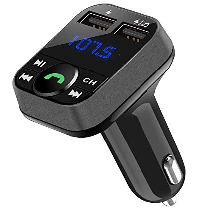 Bluetooth FM Transmitter for Car, LUMAND Wireless Bluetooth Radio Transmitter Car Kit with 2 Ports USB Charger 5V/2.4A&1A, Support USB Drive, TF Card and Hands Free Calling