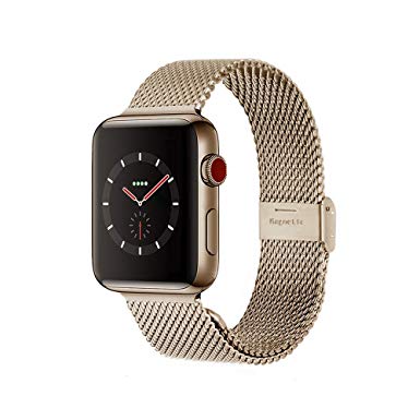 Compatible with Apple Watch Band 38MM 40MM 42MM 44MM, Stainless Steel Milanese Loop Band with Adjustable Magnetic Clasp for 2019 Watch Series 5/4/3/2/1,Light Gold 44mm/42mm
