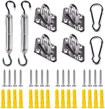 Kupton Shade Sail Hardware Kit for Square/Rectangle/Triangle Sun Shade Sails, Mounting Hanging Installation Accessory for Ourdoor Patio Pool Backyard, Heavy Duty Stainless Steel Hardware - 40PCS