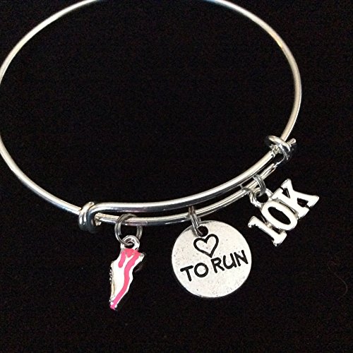 Red or Pink Running Shoe Love to Run 10K or 5K Heart Expandable Silver Charm Bracelet