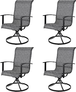 Grand patio Outdoor Swivel Rocking Chair 4-Piece Dining Chairs Set Mesh Sling Patio High Back Swivel Rockers, Black & Grey Plaid