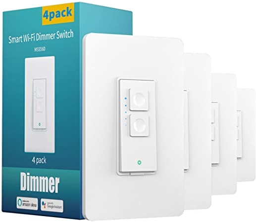 Smart Dimmer Switch Single Pole - meross Smart WiFi Light Switch for Dimmable LED, Compatible with Alexa Google Assistant, Neutral Wire Required, Remote Control Schedule, No Hub Needed, 4 Pack