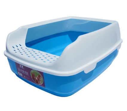 Two Meows Cat Litter Box with Kitty Litter Scatter Control High-sided Lid - Fun Bright Color