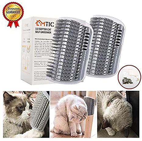 Cat Self Groomer, Wall Corner Massage Comb,Cat Corner Groomer Brush with Catnip,Perfect Massager Tool for Cats with Long and Short Fur- Grey(2PCS)