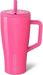 BrüMate Era 30 oz Tumbler with Handle and Straw | 100% Leakproof Insulated Tumbler with Lid and Straw | Made of Stainless Steel | Cup Holder Friendly Base | 30oz (Neon Pink)