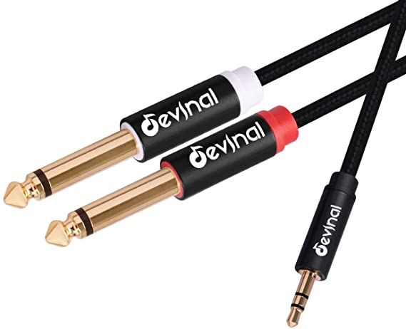 Devinal 3.5mm TRS to Dual 1/4"(6.35mm) TS Y-Cable, 1/8" to Two 6.35mm Mono Stereo Splitter Cord, Compatible for Computer Sound Cards, CD Players, Multimedia Speakers and Home Stereo Systems 6FT