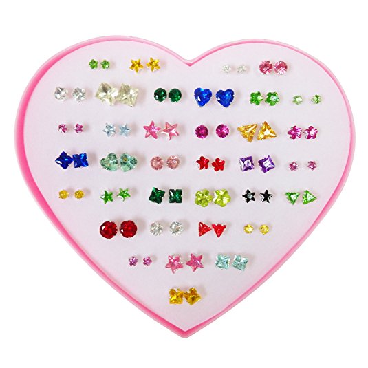 36 Pairs Heart Love Fashion Stud Earrings Set for Women Girl Kid Different Shapes Pink Love Gift Box
