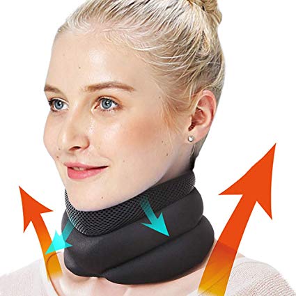 mwellewm V Neck Support Brace - Cervical Collar - Soft Neck Support Relieves Pain - Wraps Aligns Stabilizes Vertebrae - Can Be Used During Sleep-Airplane Travel Nap (L)