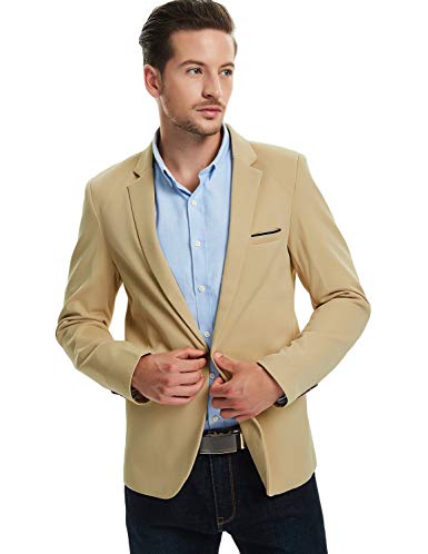 Pishon Men's Slim Fit Suits Casual One Button Flap Pockets Solid Blazer Jacket